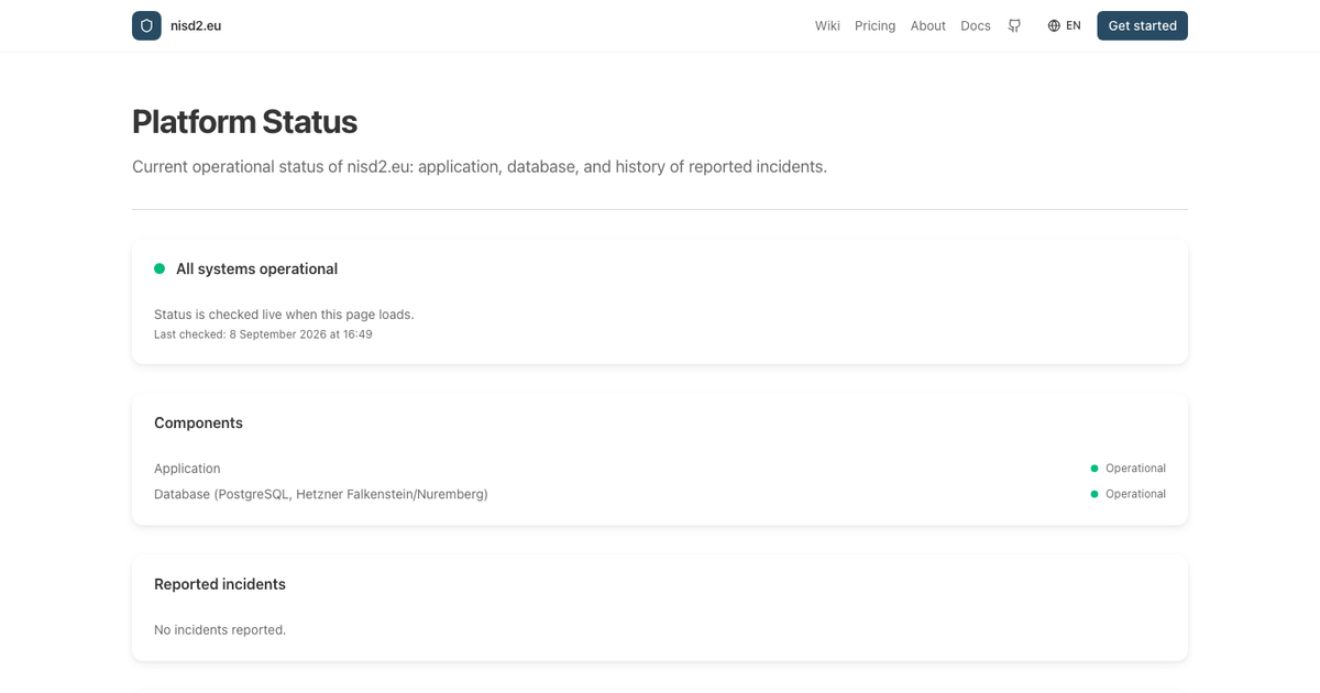 Platform Status - NISD2.eu